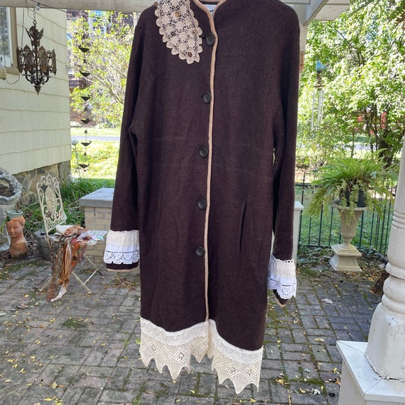 Handmade artsy boho sweater coat and embroidered cottagecore farm topper - Picture 2 of 11